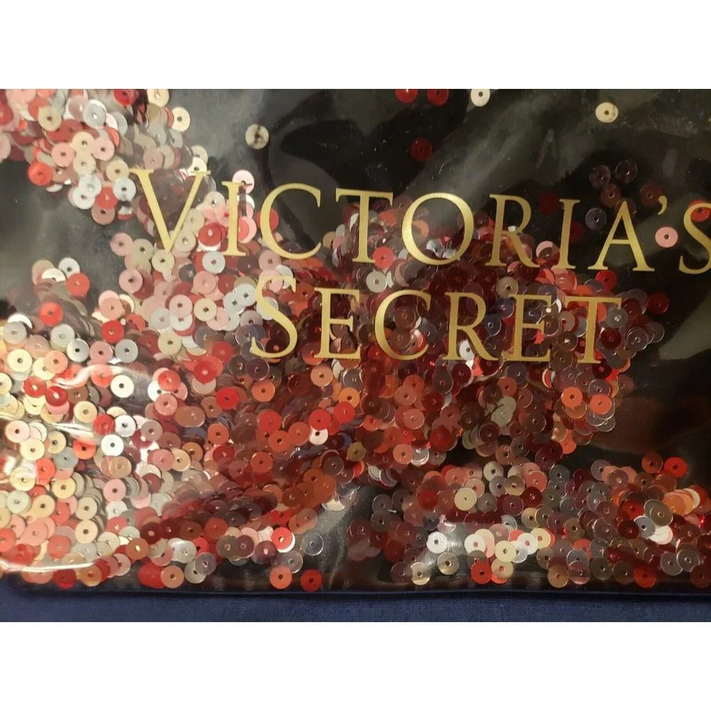 VICTORIA'S SECRET BLACK SEQUIN‎ CLIP ON MINI BAG MAKEUP COSMETIC PENCIL POUCH